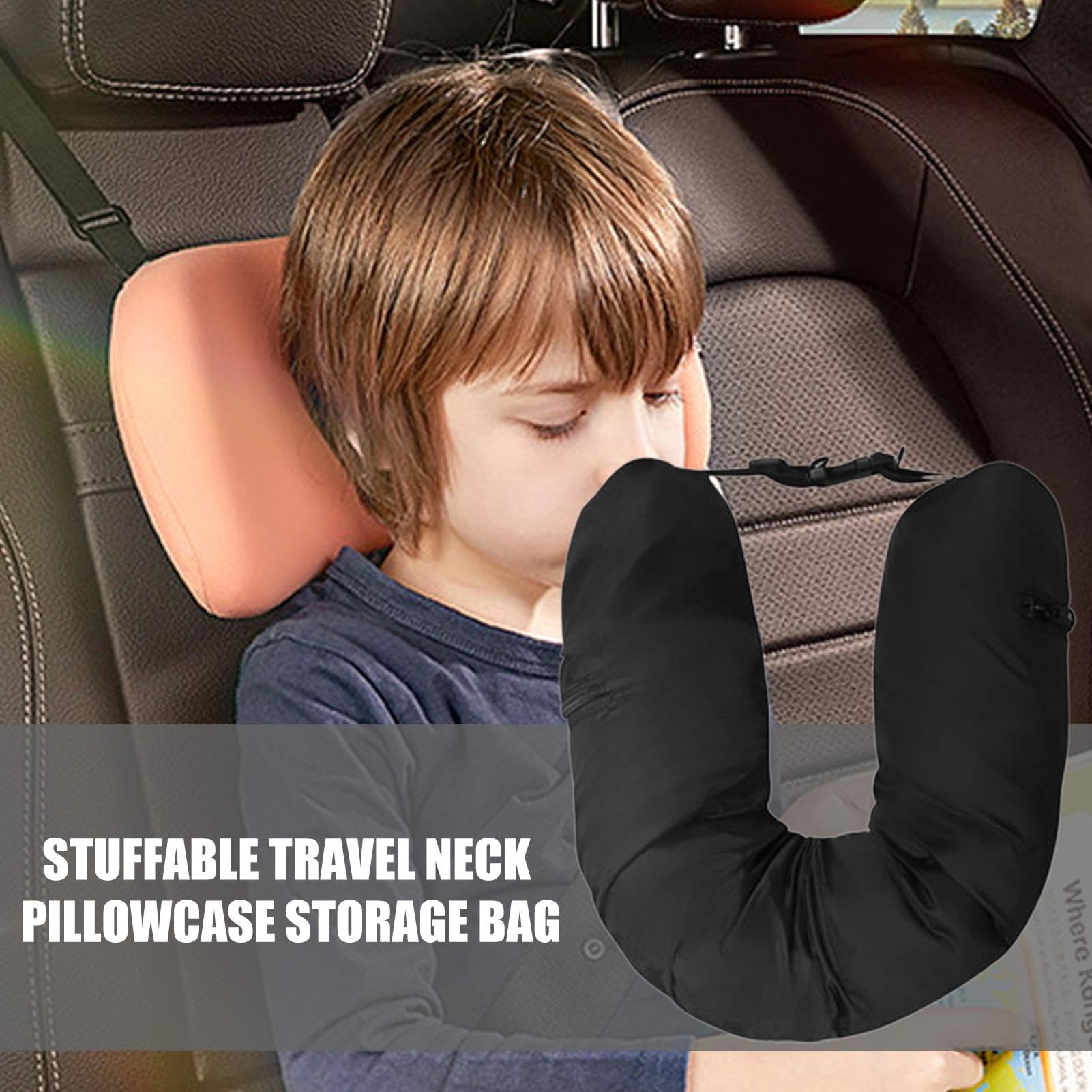 Cuscino per il collo riempibile, da viaggio, imbottito, per viaggi, a forma di U, multifunzionale, con maschera per gli occhi per i viaggi, senza riempitivo (nero