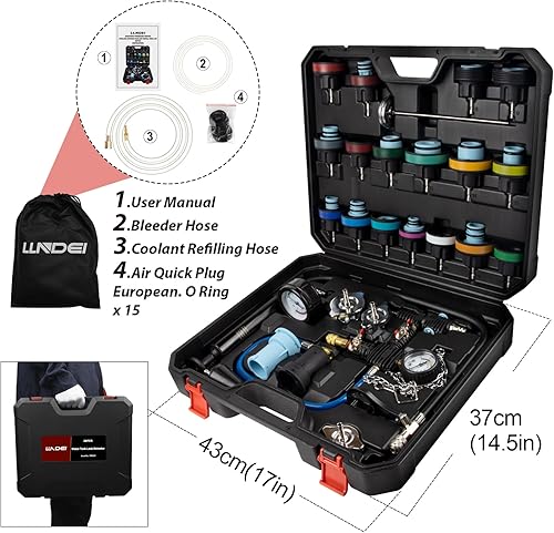 Miniatura 2 de LLNDEI Kit de probador de presión de radiador de refrigerante, 28 piezas, probador de presión de radiador, sistema neumático de enfriamiento al