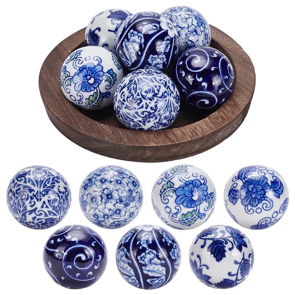 UNICRAFTALE 10Pcs Blue White Porcelain Balls Decorative Handmade Porcelain Beads China Ceramic Farmhouse Balls Vases Decoration Gifts for Dining Table Holiday