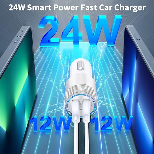 Miniatura 4 de 【MFi Certified】iPhone Car Charger Fast Charging, Rombica 4.8A Dual USB Smart Power Cigarette Lighter USB Car Charger with 2Pack Lightning Cable for