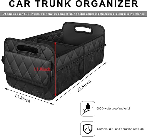 Miniatura 2 de Organizador de maletero de automóvil, caja de almacenamiento plegable con múltiples bolsillos, organizador de carga Oxford impermeable con asas