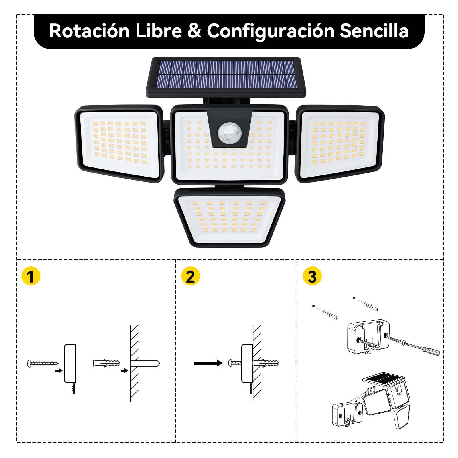 Kasonic - Luces solares para exteriores, 392 luces LED con sensor de movimiento, 4 cabezales de iluminación gran angular, IP65, luces solares de seguridad para porche, patio, garaje, paquete de 2
