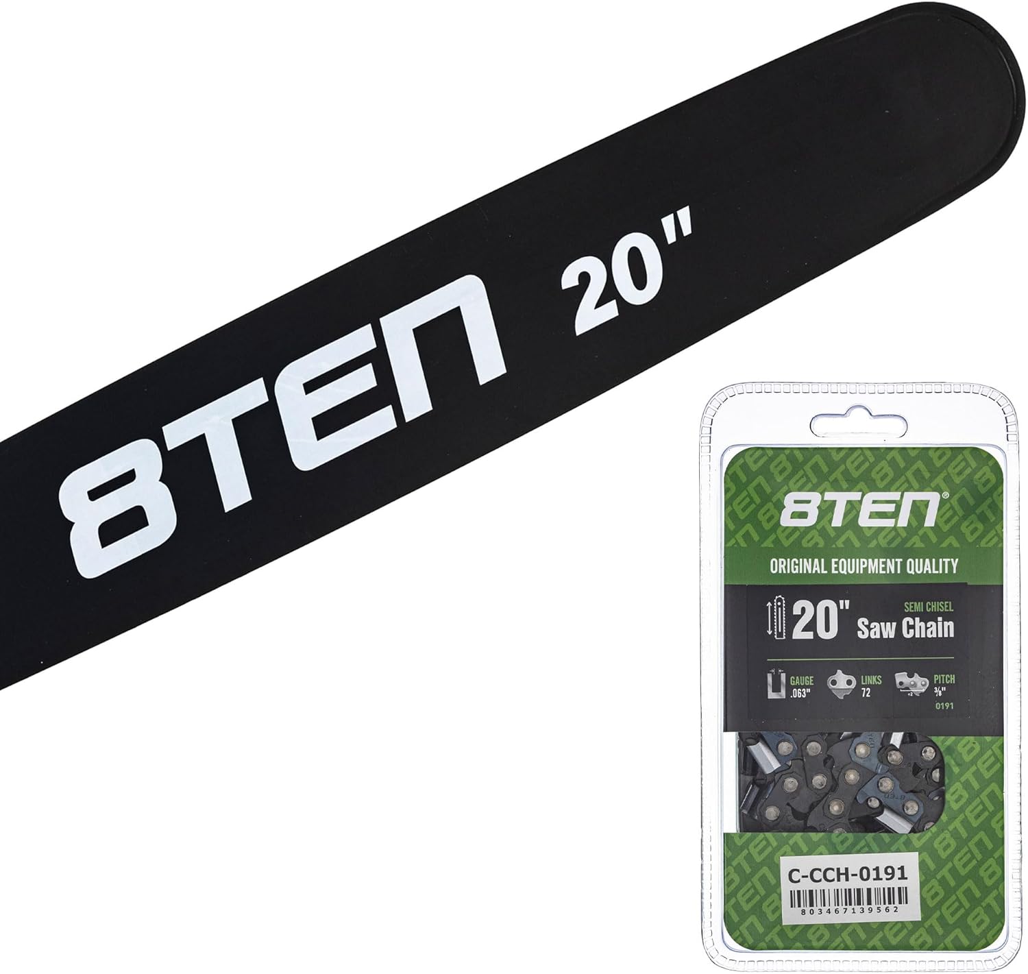 8TEN 20" Chainsaw Guide Bar & Chain .063 3/8 72DL for Husqvarna 372XP Jonsered Makita Dolmar H50S-72 36210050072