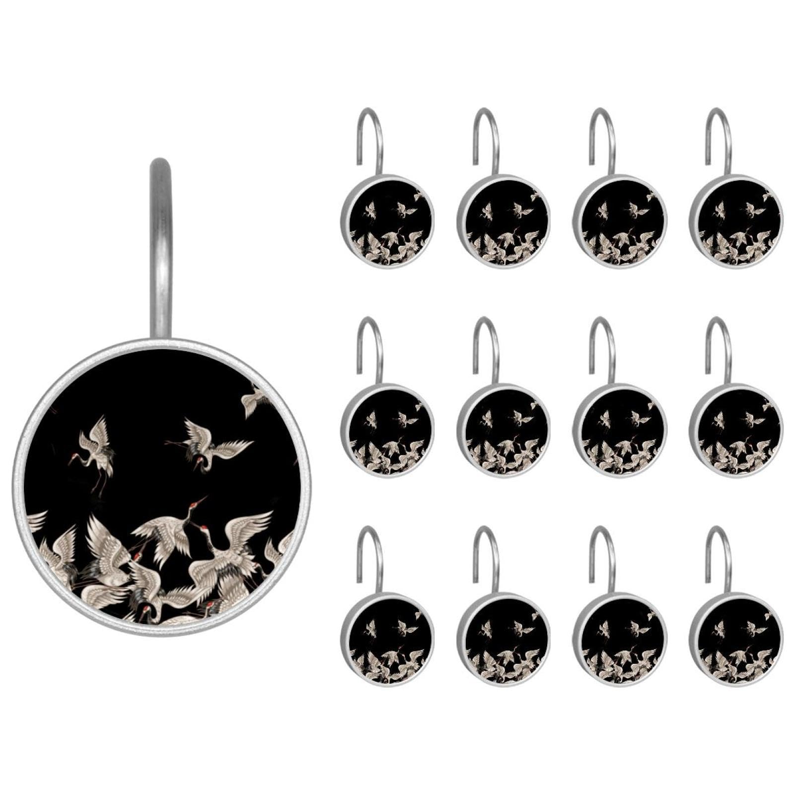 Crochets de rideau de douche en acier inoxydable avec anneaux grues japonaises x12