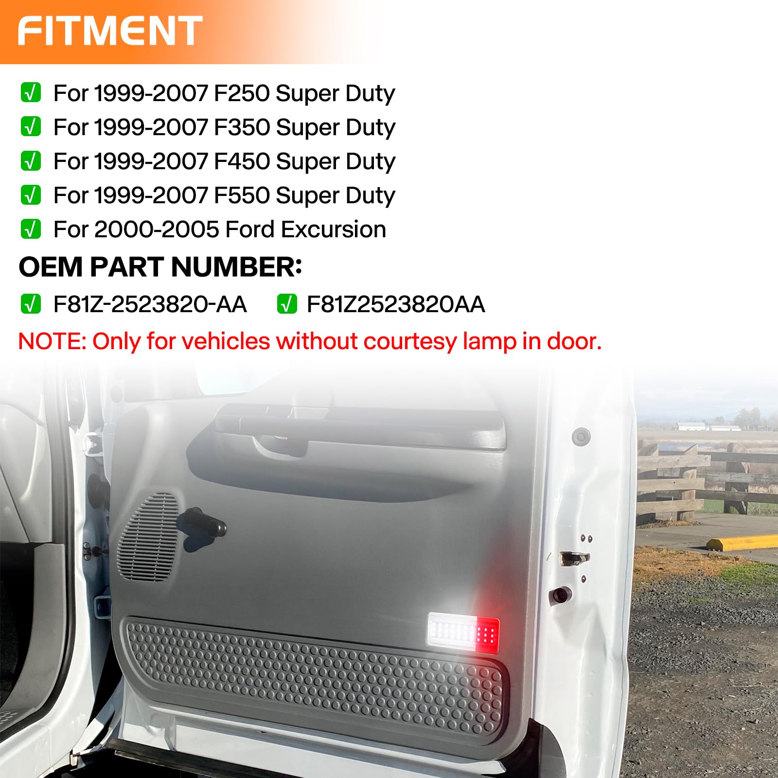 VYNTRAL Interior Door Reflectors For Ford Excursion & Super Duty 1999-2007 - DOT Certified, IP67 Waterproof, Red Lens (2-Pack) - View #6