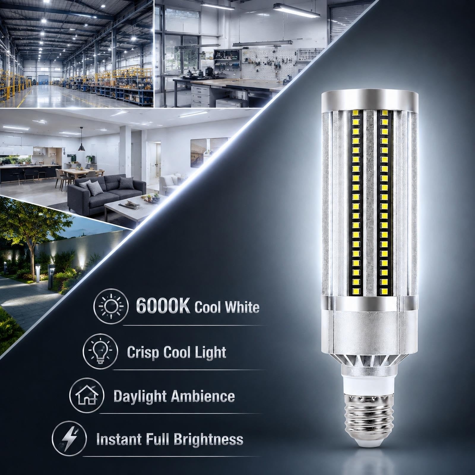 Bombilla LED maíz E27 Luz fría 6000K 25W 2500LM no regulable garaje