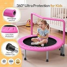 BCAN 36\'\' Toddler Trampoline, ASTM Certified - Kids Trampoline for Ages 1-6, Foam Handle & Safe Thickened Cover, Mini Trampolines for Kids Indoor, Easy to Assemble