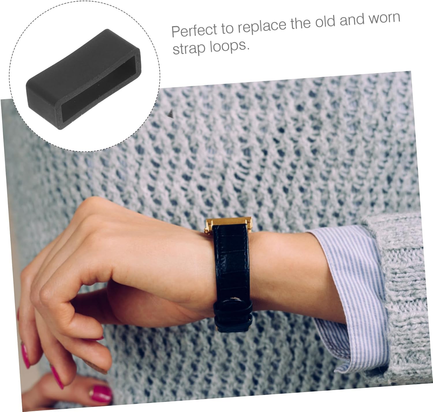 TEHAUX 10pcs Silicone Watch Band for Wristwatches Black Silicone Replacement Strap Wear-resistant Retainers for and Easy Installation