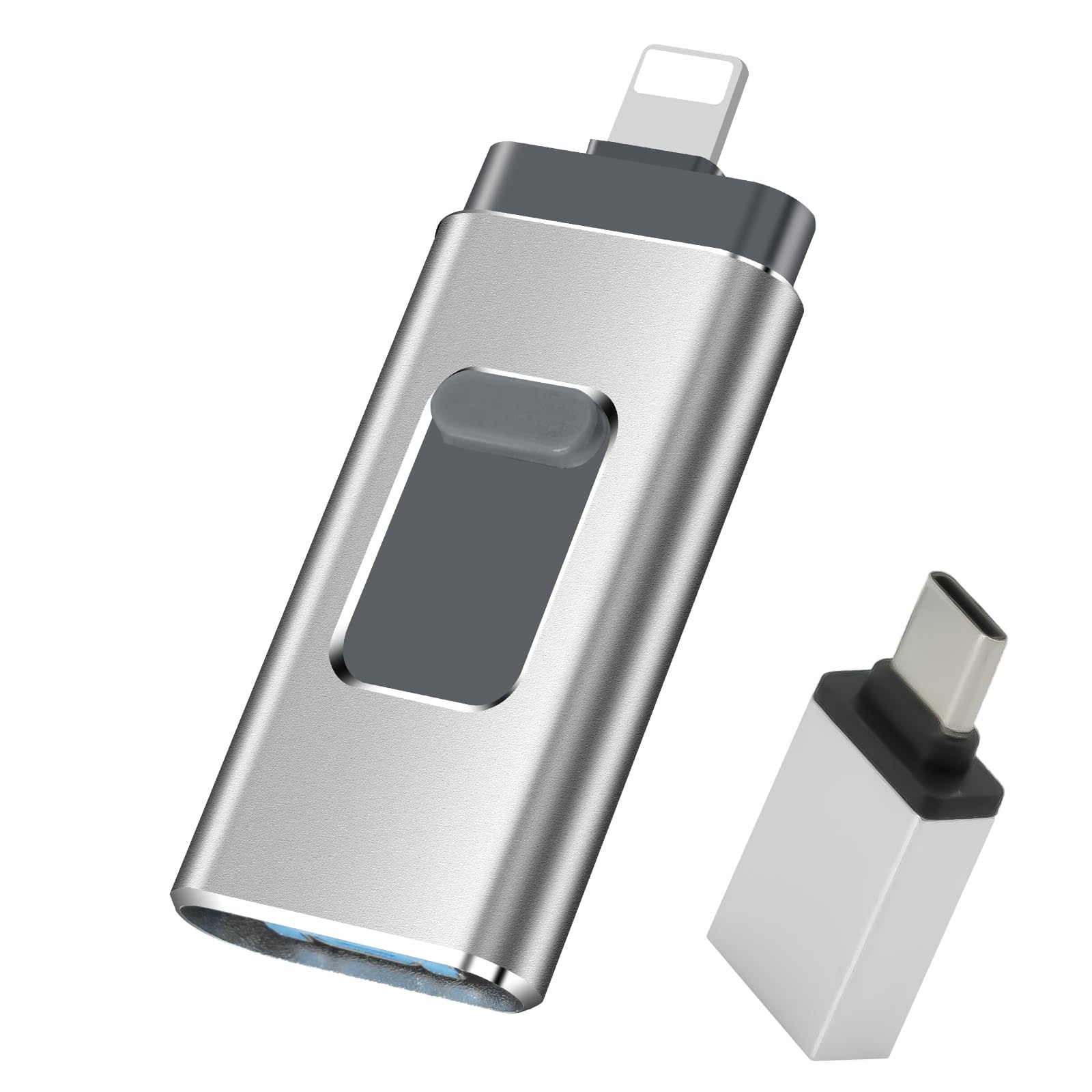 USB Stick 128GB for iPhone, No APP Needed, 4-in-1 Flash Drive for iPhone/iPad/Android/PC, USB Photo Stick, Plug and Play, Enabling Swift Transfer of Photographs and Videos