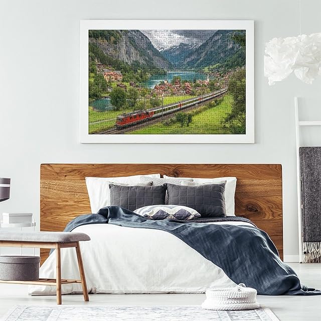 Foto 7 de 8 de 1000pcs (75x50cm) Adulto Tren Atravesando un Pueblo en los Alpes Suizos Rompecabezas Mujeres Hombres Tablero…