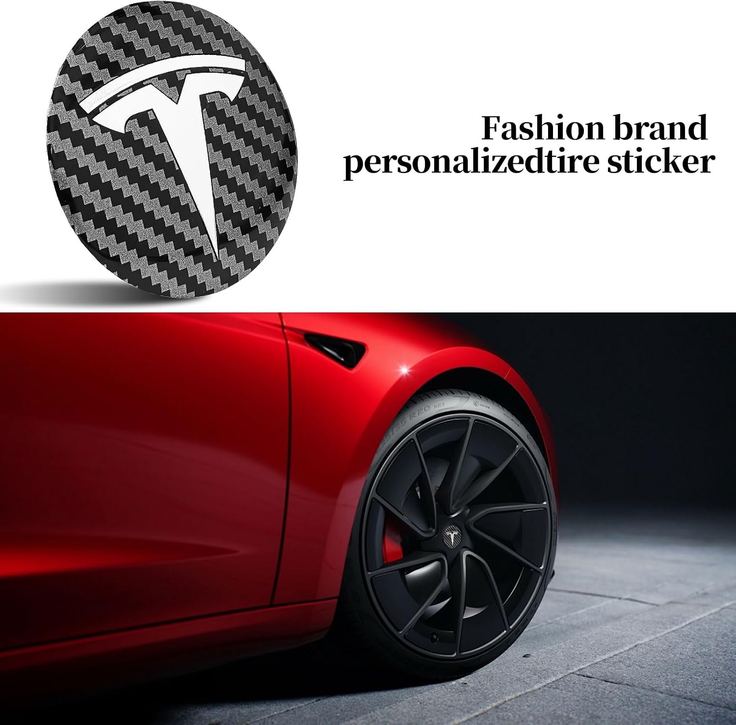 4 Pack Aluminum Waterproof Wheel Cover Center Emblem Sticker for Tesla Model 3 Model Y 56mm Hubcaps Wheel Rim Cover (Kevlar Style)