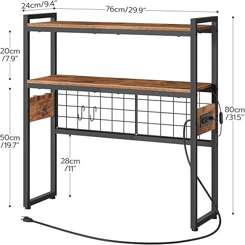 Miniatura 3 de HOOBRO Estantería de escritorio, organizador de escritorio de 2 niveles, estante de almacenamiento de oficina de madera de 29.9 pulgadas con tomas,