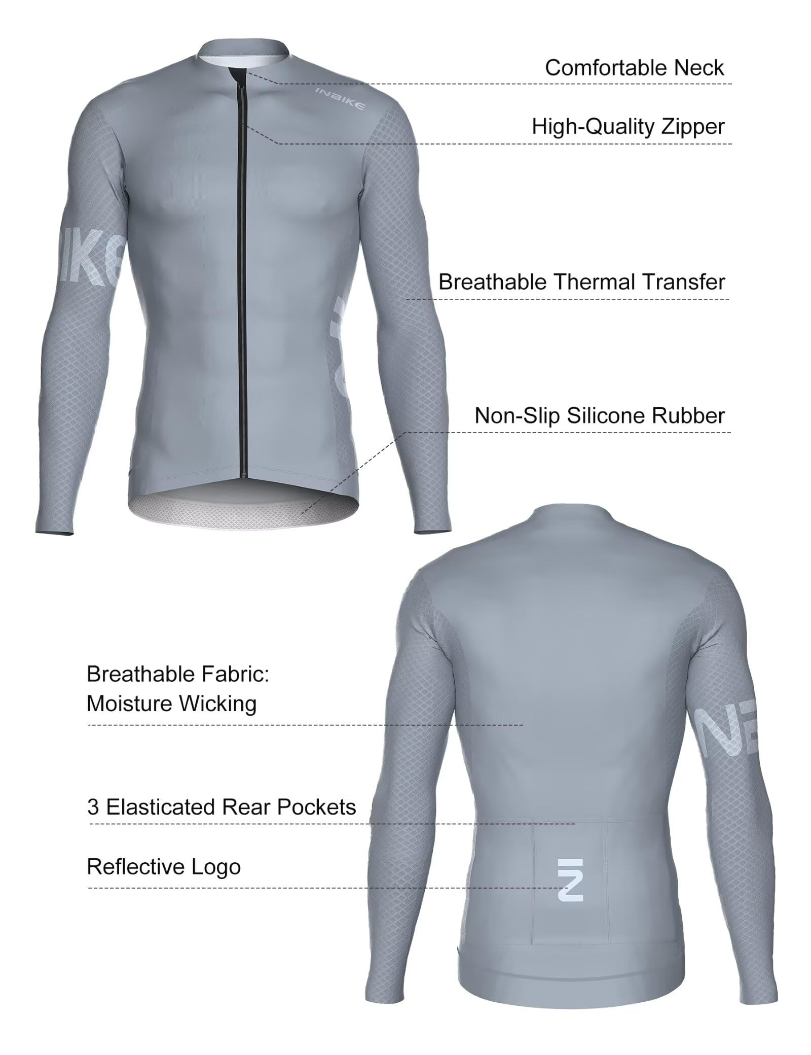 INBIKE Radtrikot Herren Rennrad Trikot Langarm Atmungsaktiv und Leicht mit 4.5CM Anti-Rutsch-Gewebe Fahrradtrikot für Radfahren Wandern und Fitness MZLS513
