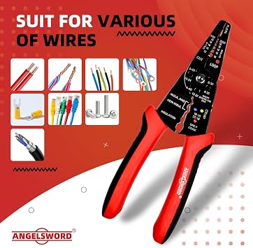 ANGELSWORD 8 inch Wire Stripper, Cable Stripper, Crimping Pliers, Wire Cutter, Wire Crimper, Multi-Function Hand Tool
