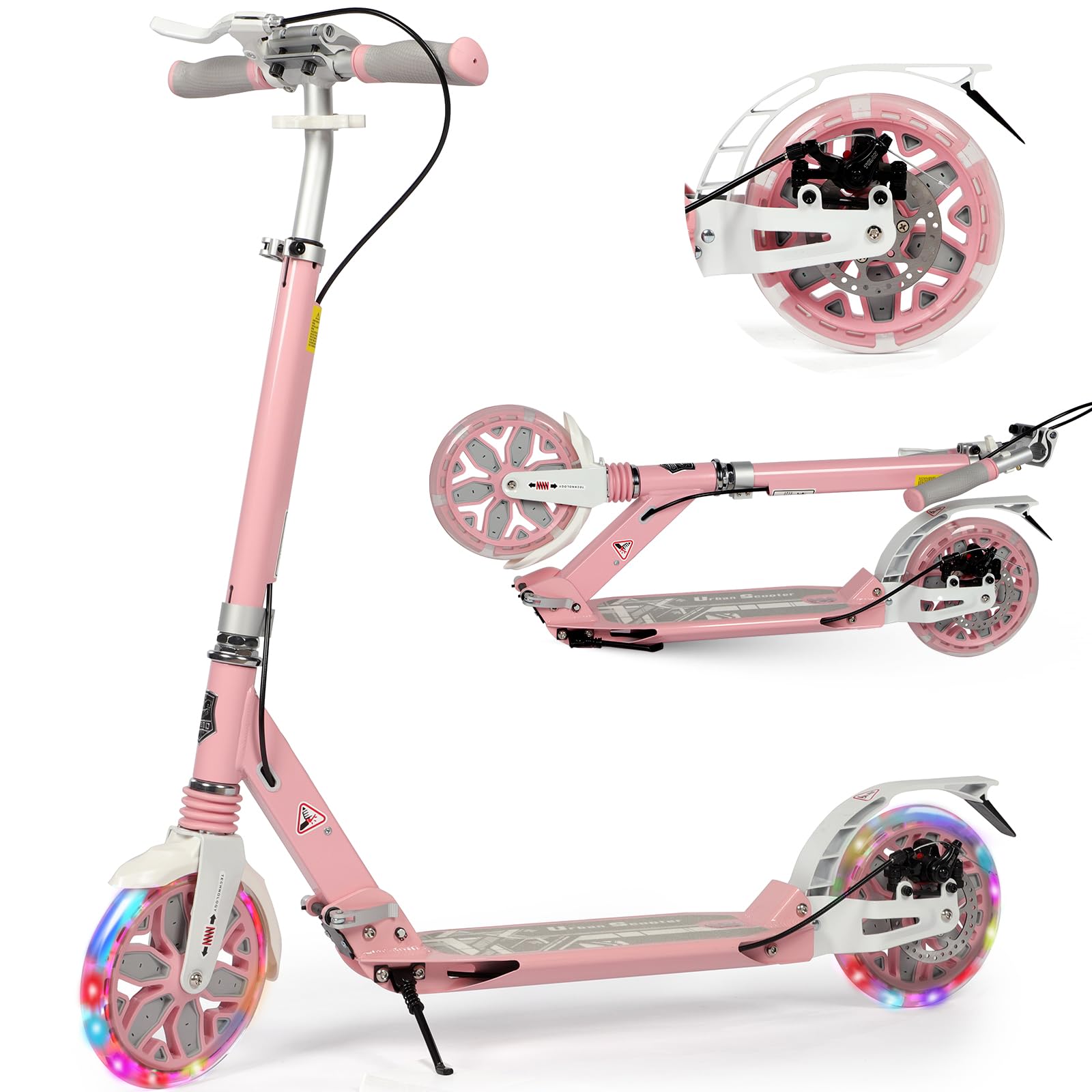 Patinete para niños de 8 a 12 años en adelante, Ruedas Grandes de 200 mm para Adultos con Frenos de Disco, Scooter para Adultos con Correa de Transporte y Doble absorción de Impactos