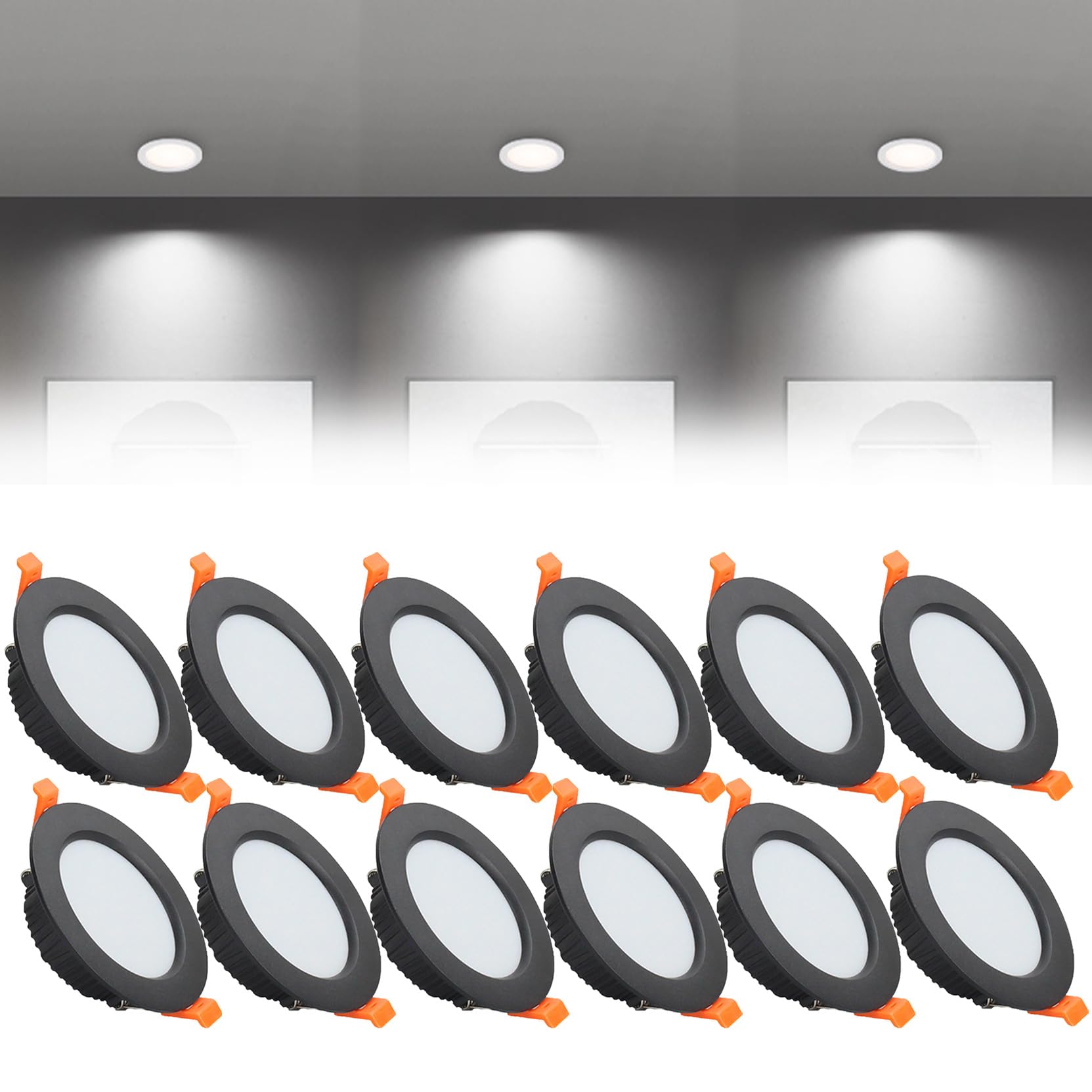 Syibelters 9W LED Recessed Ceiling Lights 118mm Cold White 6000K 9W 240LM, Cut Φ90-100mm, AC110-240V Ultra Slim Downlights, LED Panel Light for Living Room Hallway, 12 Pack