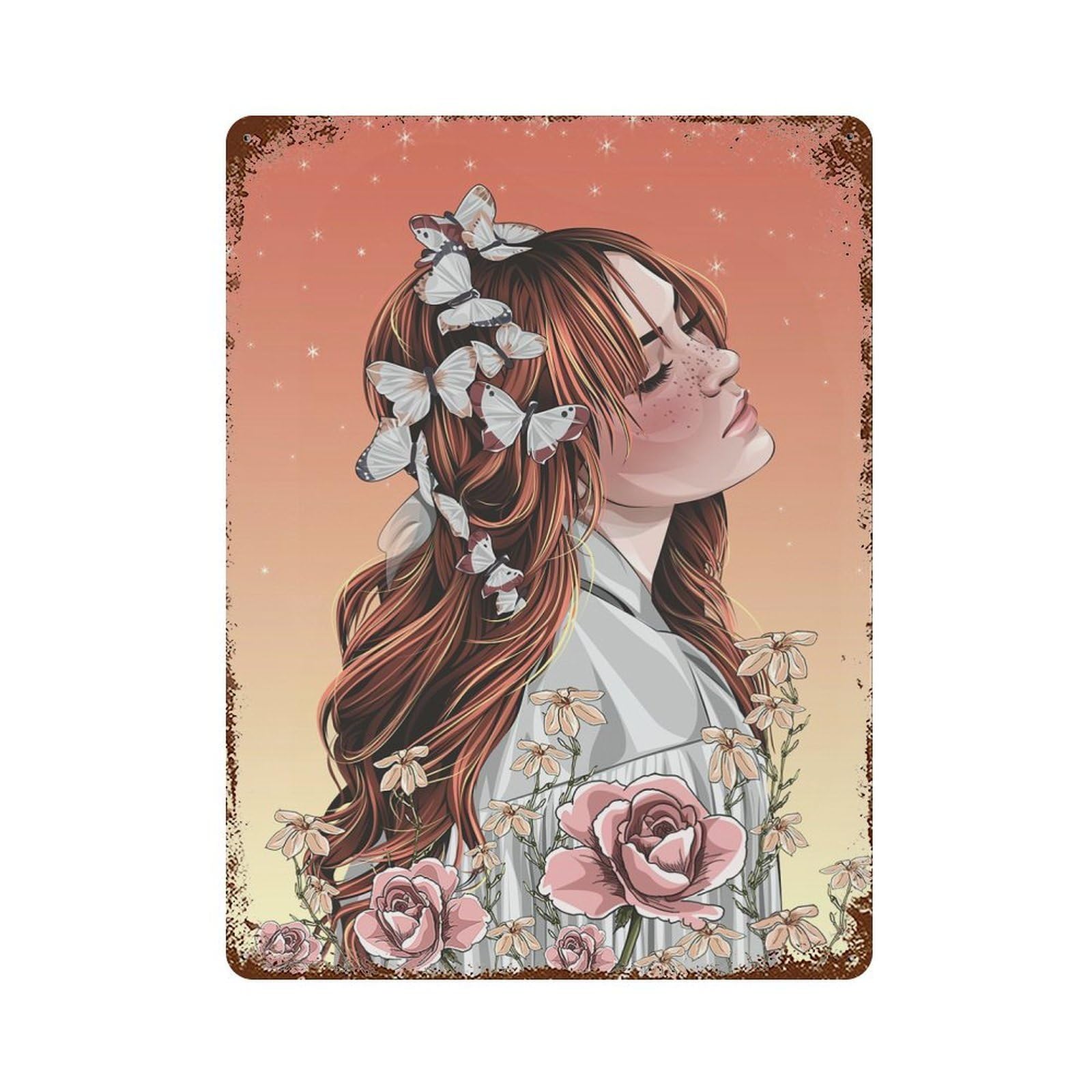 Flowers Bloom Rusty Metal Tin Sign 15.7"x11.8", Ideal for Shed, Workshop And Garage Wall Decor