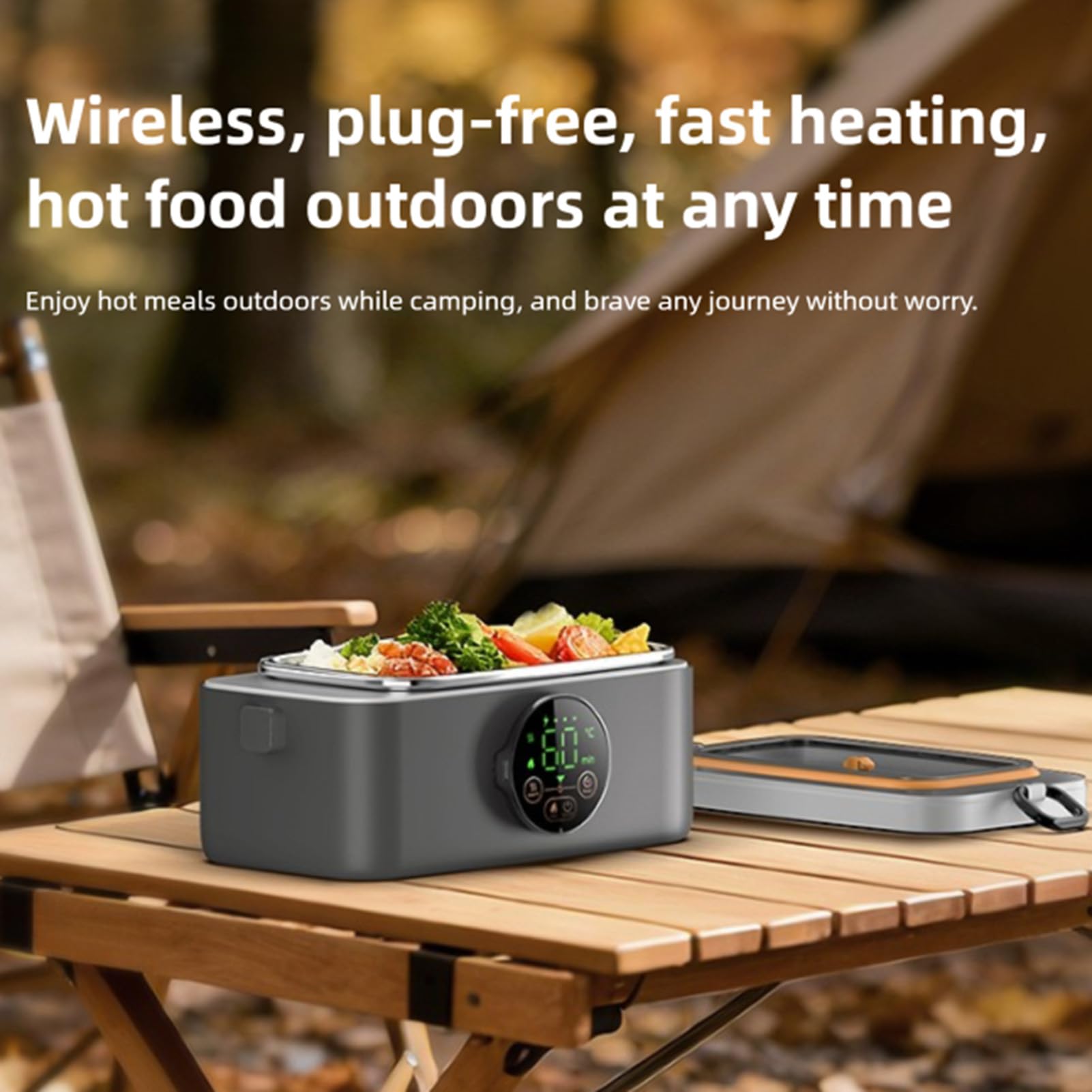 Sxhlseller Lunch Box Elettrico Senza Fili Portatile con Riscaldamento Autonomo Scaldavivande da 40 W per Lavoro All'aperto Lunchbox Riscaldato in Acciaio Inossidabile