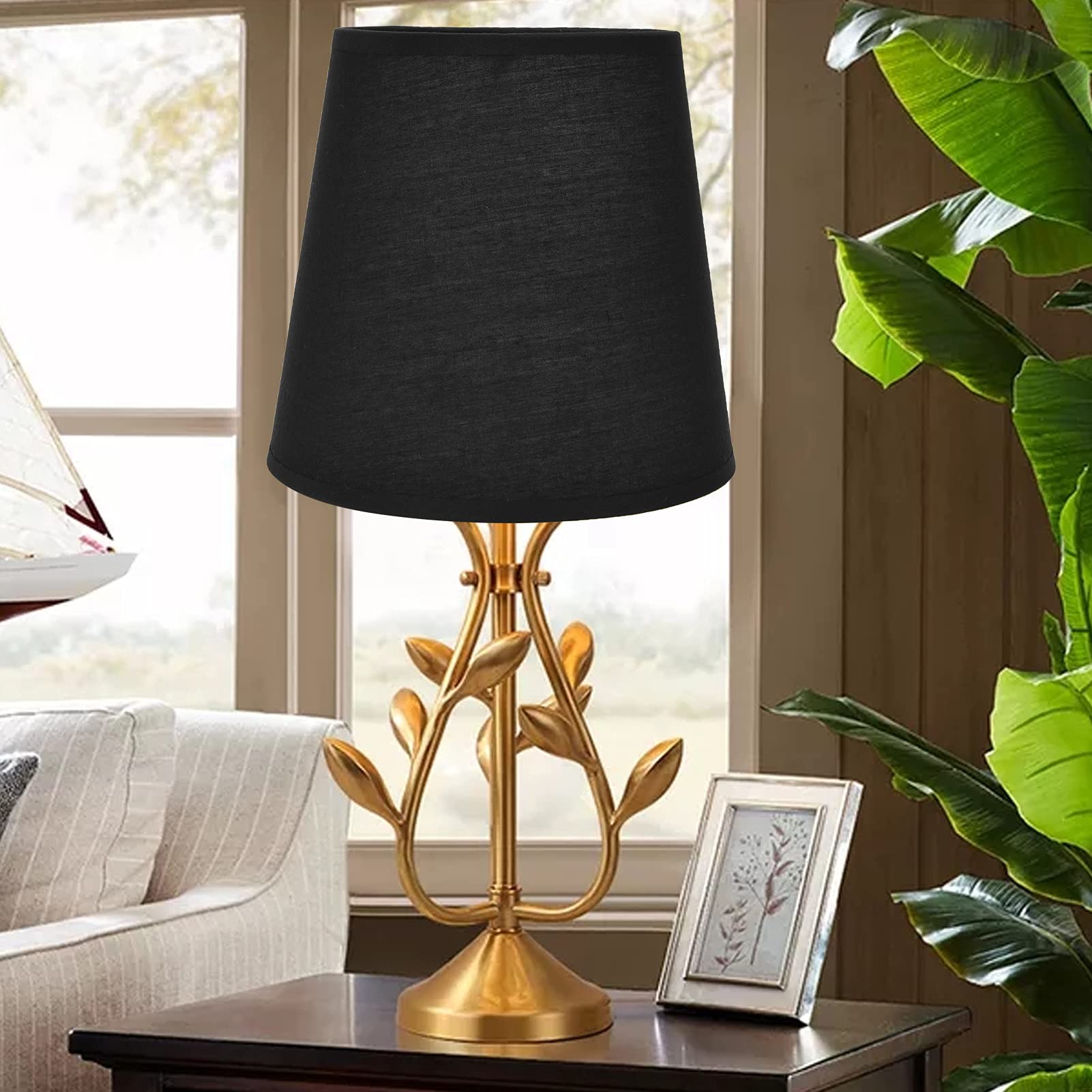Natudeco 2Pcs Indoor Lamp Shade Table Lampshade Fabric Light Shade E14 Cloth Lamp Cover Home Decoration for E14 Chandeliers Table Lamps and Floor Lamps(Black) - Image 2