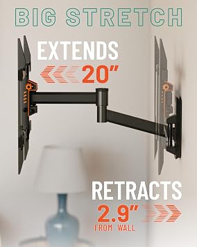 ECHOGEAR SwiftStud Swivel Full Motion TV Wall Mount for TVs Up to 60 - Smooth Extention, Tilt - Wall Template for Easy Install On 1 Stud - Level & Hide Cables After Install