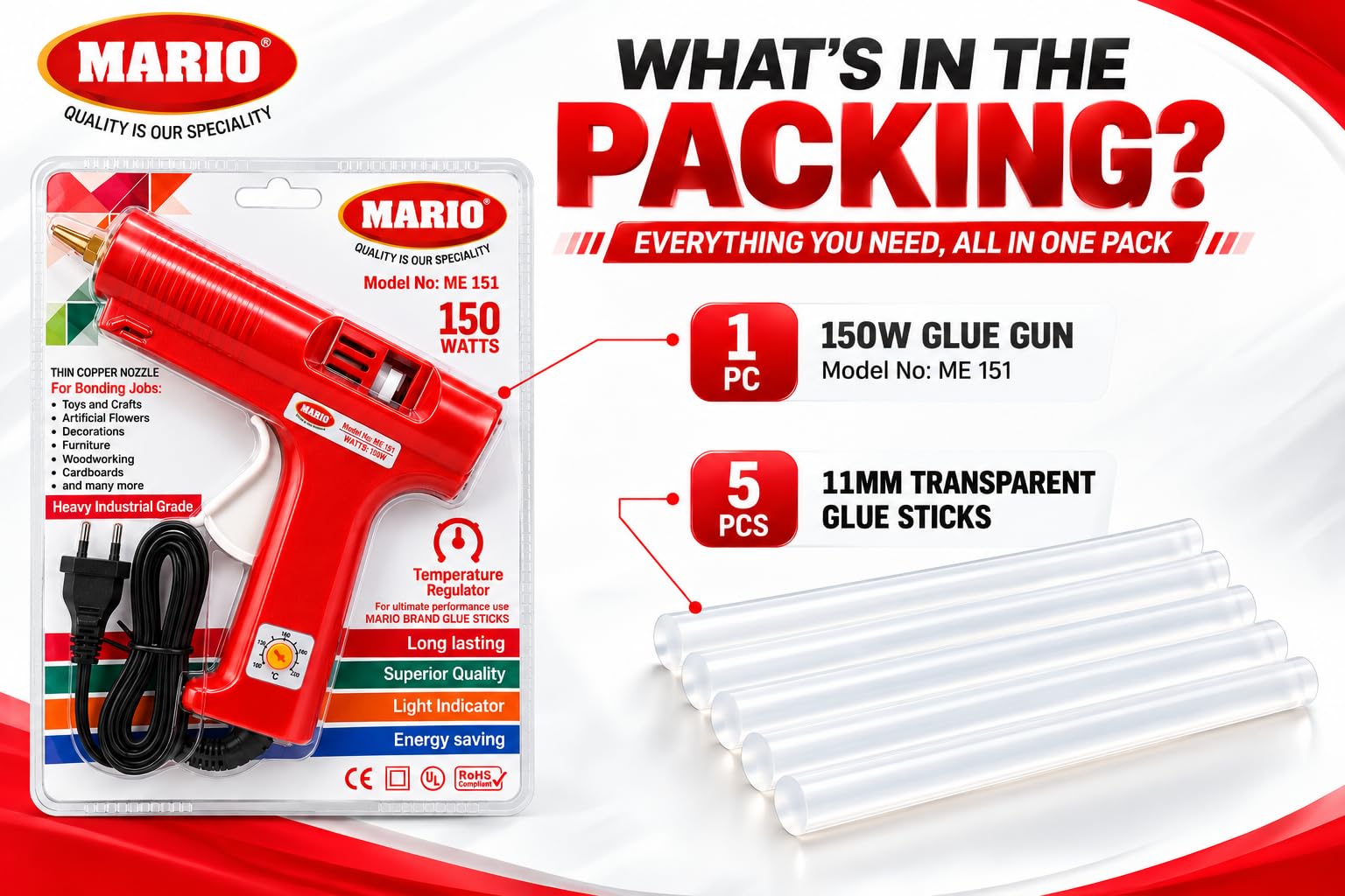 Mario Hot Melt Glue Gun - 150W, Temp Control -3