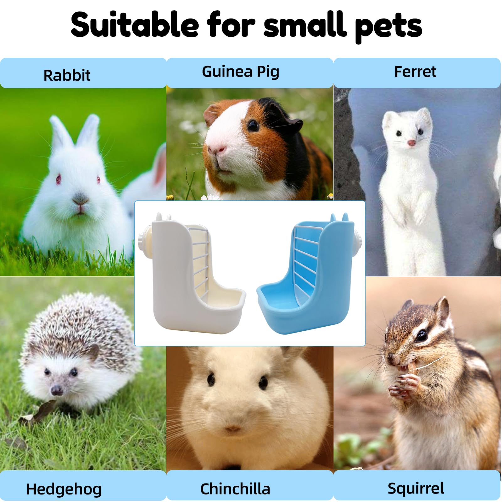 2PCS Rabbit Hay Feeders Rack 2 in 1 Guinea Pig Food Feeder Indoor Feeder for Rabbit Bunny Chinchilla Hamster (Blue+White) - image 8