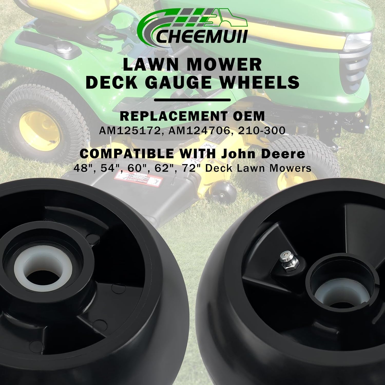 CheeMuii 4 Pack Lawn Mower Deck Gauge Wheels Kit AM125172 Mower Deck Wheels Compatible with John Deere 48", 54", 60", 62“, 72" Deck Replace for AM125172 AM124706 210-300