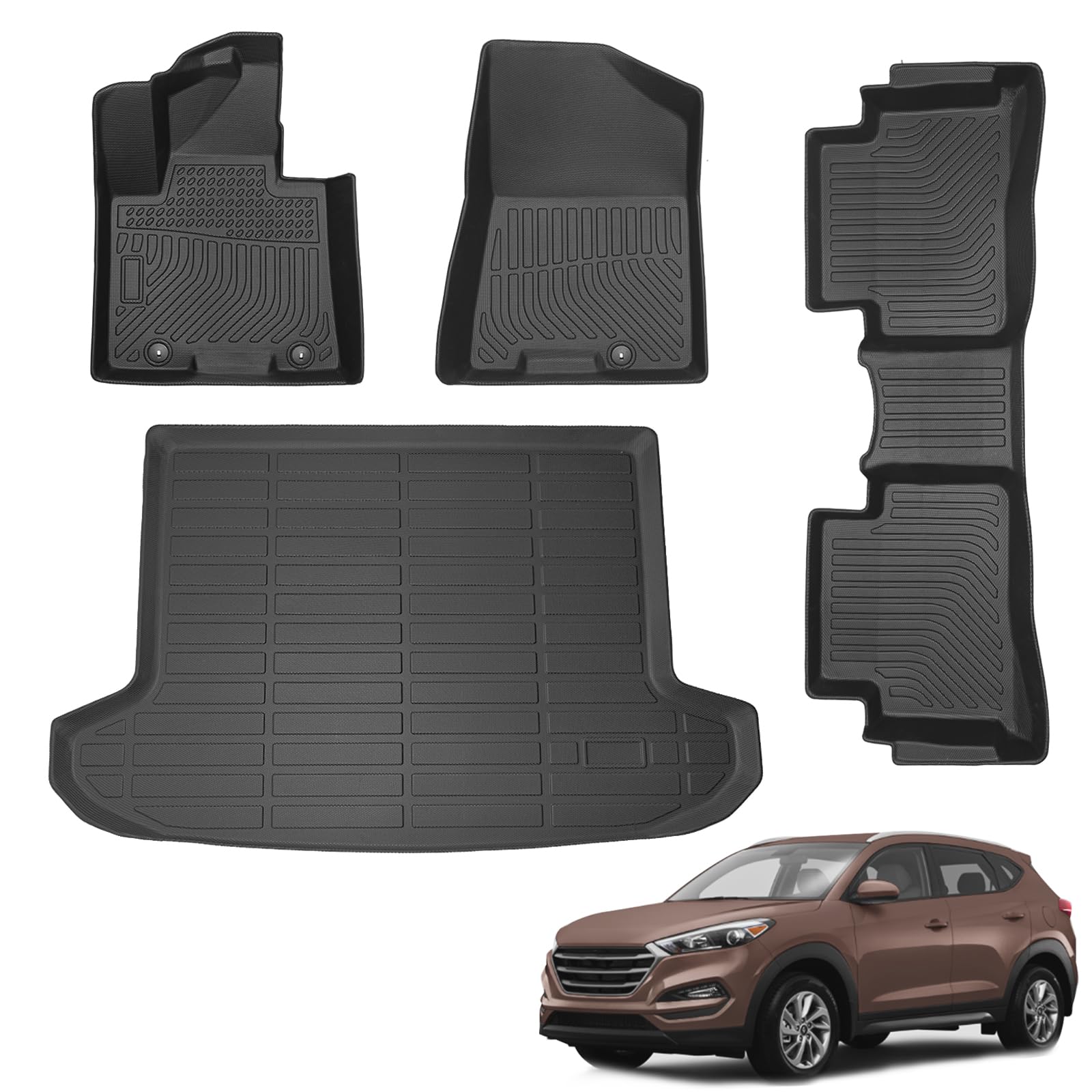 ZOKYUYS® Floor Mats & Cargo Liner Set for Hyundai Tucson 2021 2020-2016 (No Hybrid Models), All Weather Car Mats Custom Full Set Floor Liners Accessories, 4 PCS Black