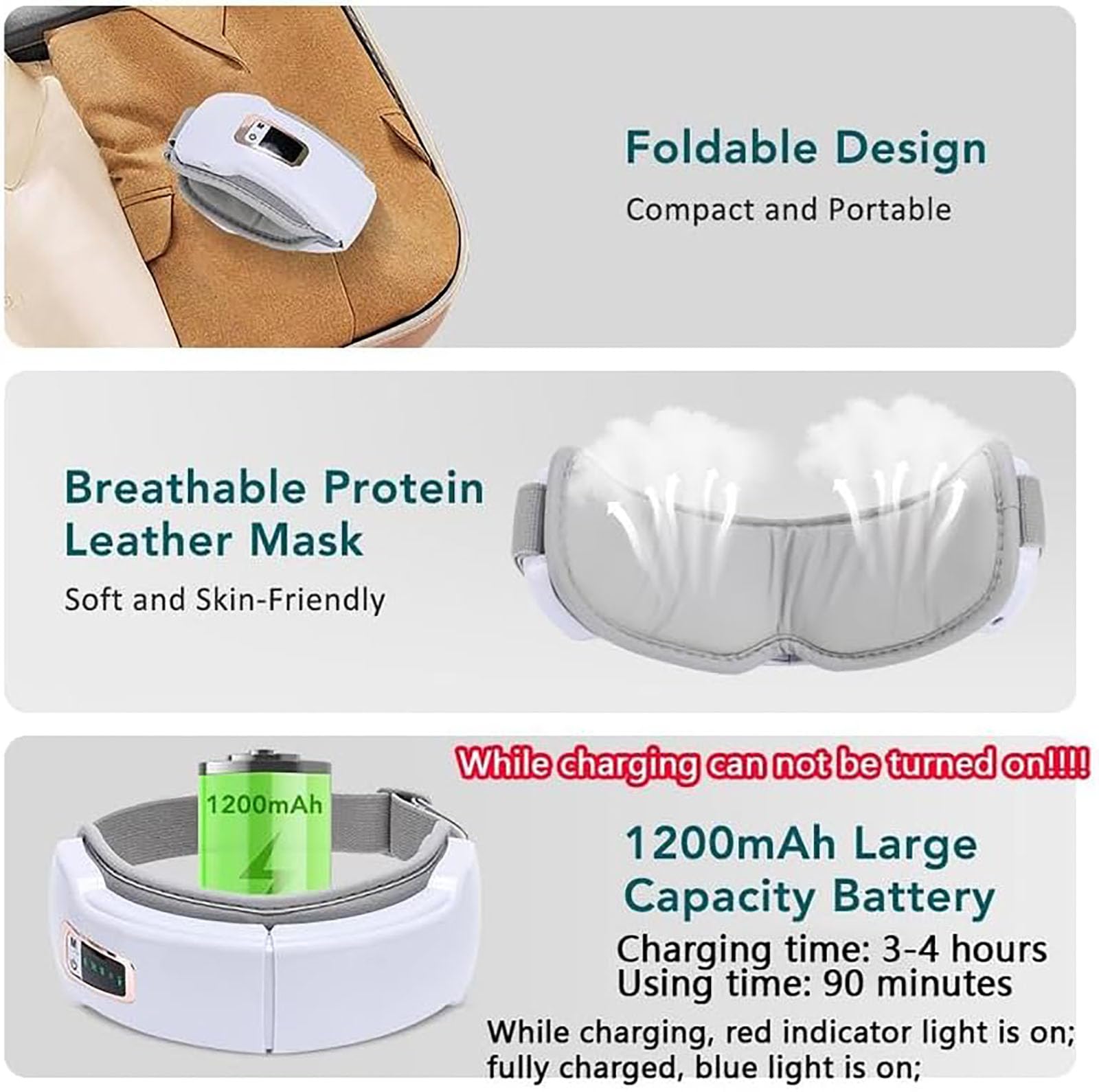 Massaggiatore oculare 4 in 1 con calore e musica, pressione dell'aria, cinque modalità di massaggio intelligenti, maschera per dormire portatile ricaricabile per secchezza oculare (1SET)