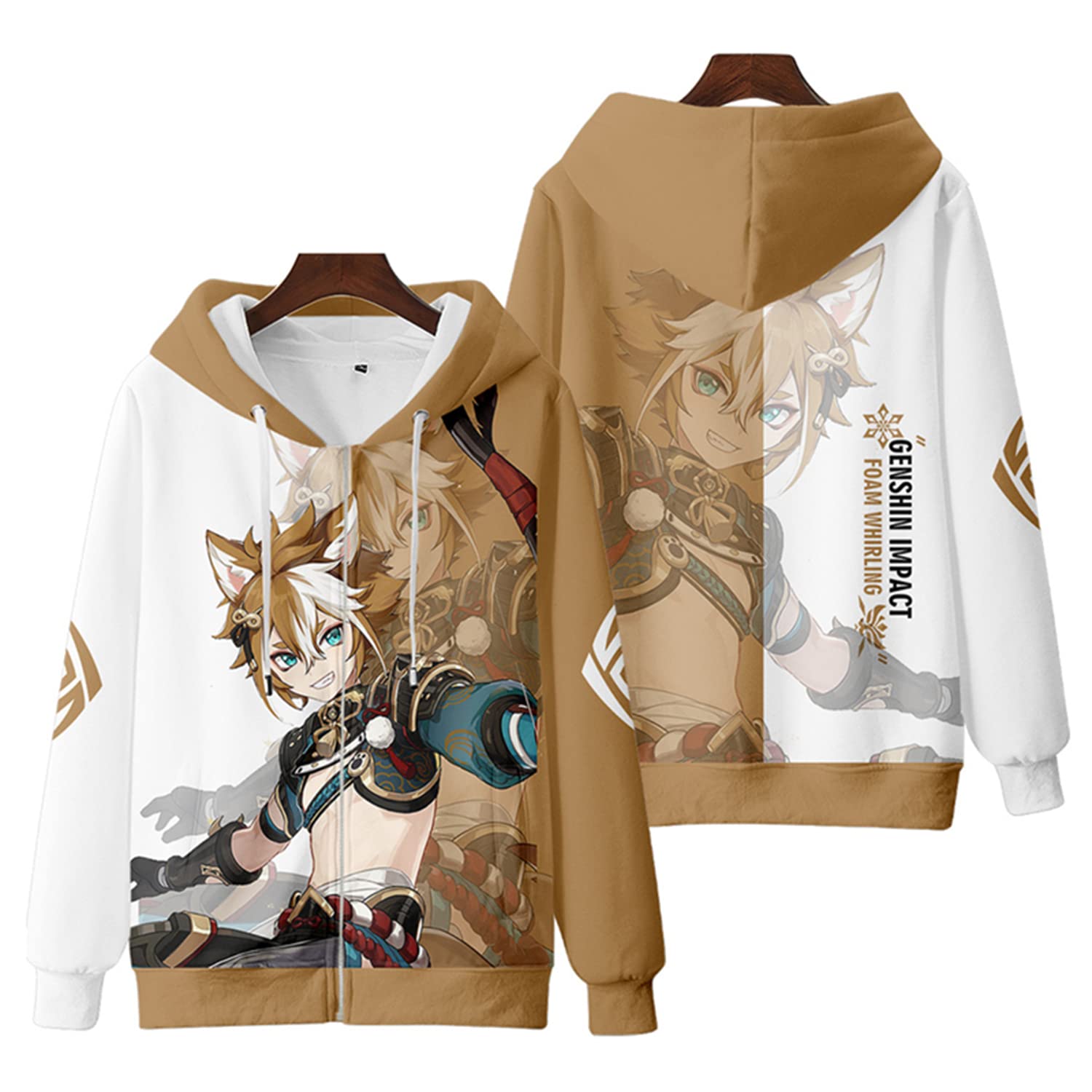 Hoodie Pullover,Genshin Impact Gorou Casual Anime Sweatshirt Jacket Zip Up Soft Comfy Fashion Tracksuit Coat