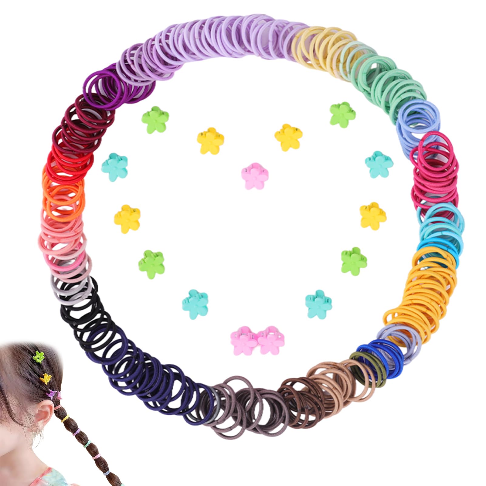 200Pcs Hair Bobbles, Elastic Hair Bands for Women and Girls Multicolor Ponytail Holders with 15pcs Mini Hair Clips