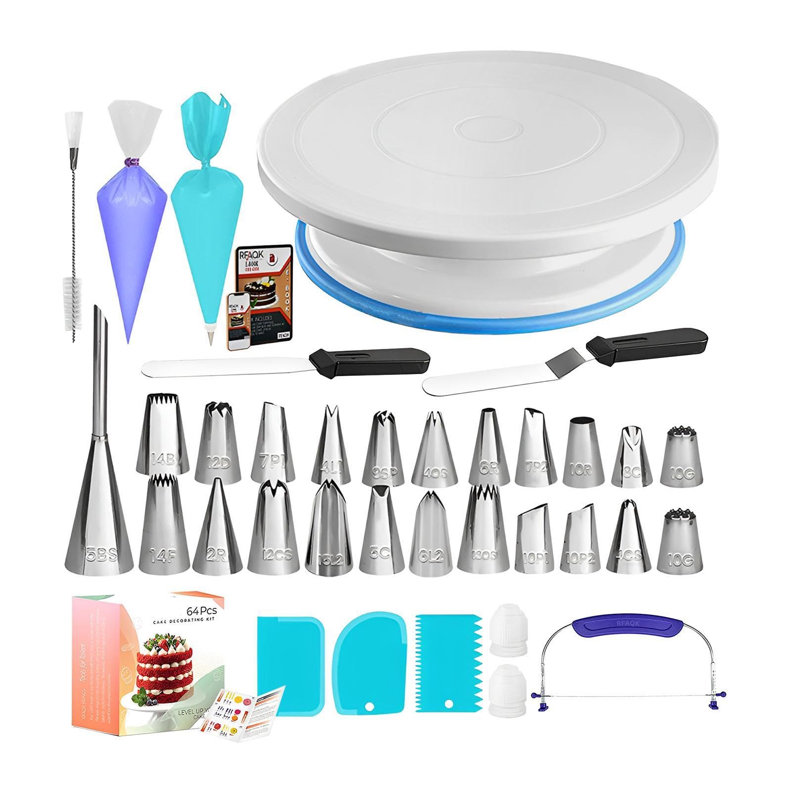Set di decorazioni per torte - Competenze per decorare torte | 64 pezzi sacchetti spray per torte giradischi, set di suggerimenti, migliora il con gli strumenti di pasticceria glassa, sacchetti