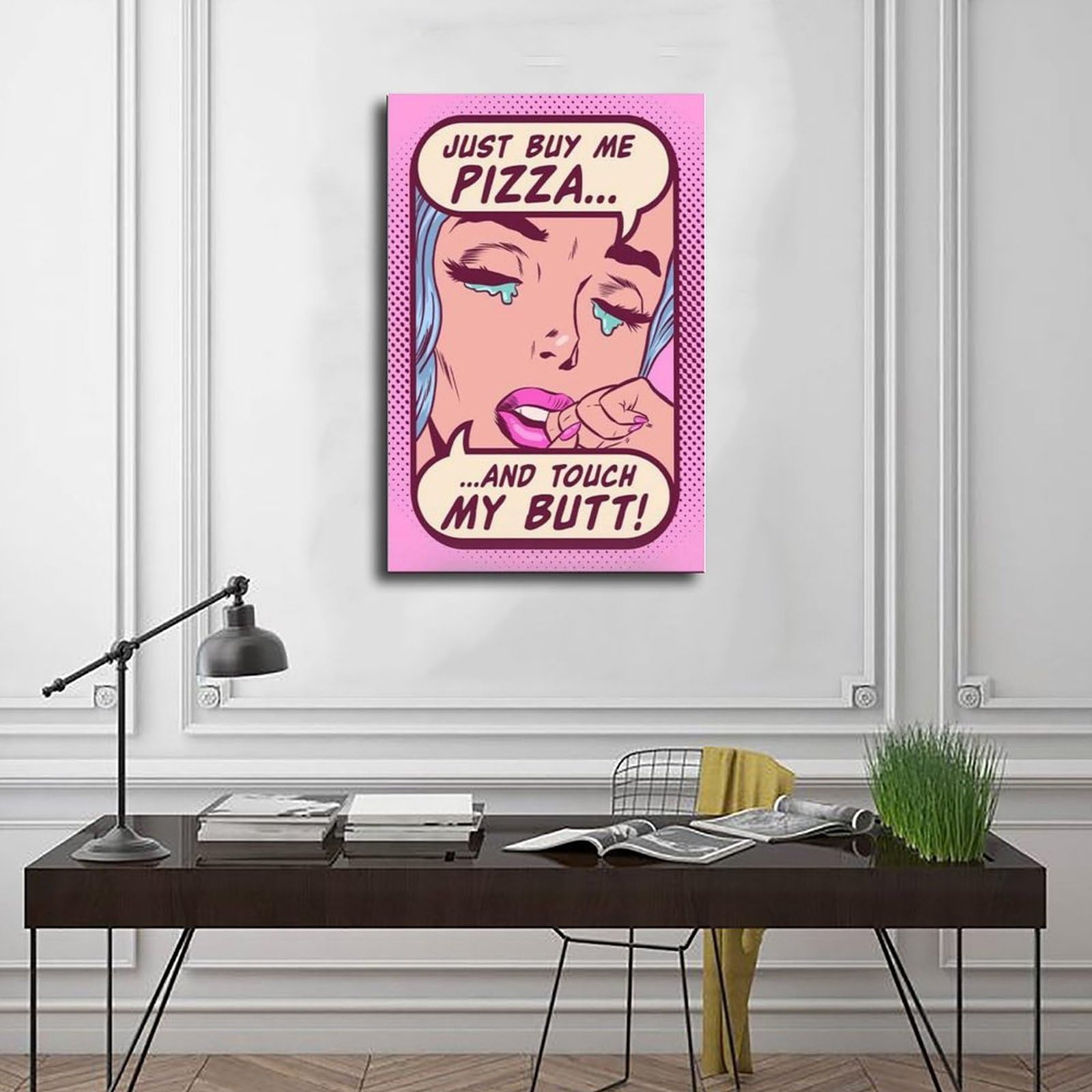 Poster sur toile avec citations humoristiques de fille de bande dessinée rose pour décoration de chambre à coucher, bureau, chambre, cadeau 50,8 x 76,2 cm (L x l)