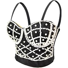 VEENDEO Women's Strappy Beaded Bustier Corset Crop Top Club Party Bra Overbust