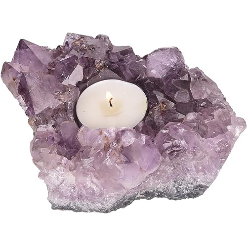 AMOYSTONE Amethyst Tealight Holders Crystal Quartz Candle Holders Decorative Candle Stands Purple 1.5-2.0 LBS