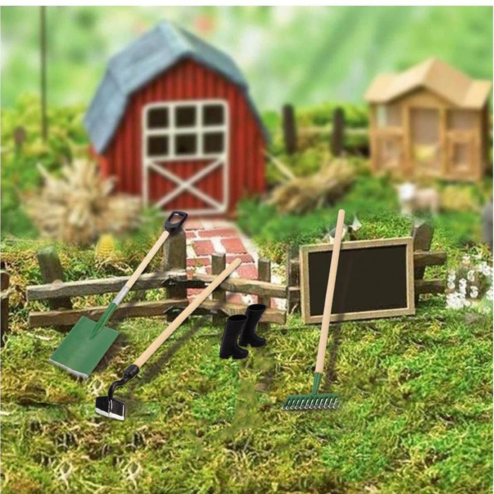 HENGBIRD Miniatuur poppenhuisset, 8-delig, meerkleurig, pvc, tuingereedschap, mini-ornament, tuinmeubelen