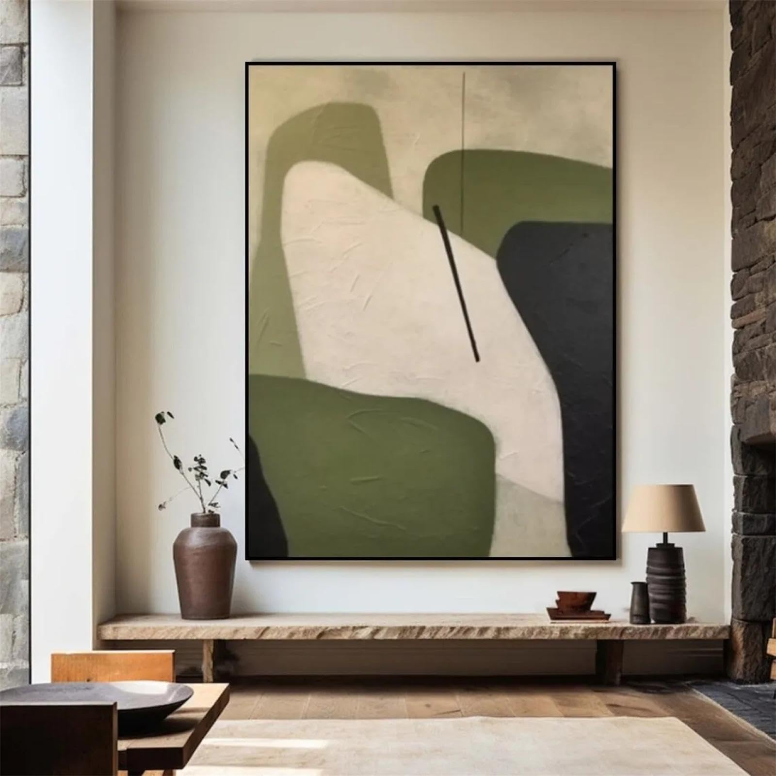 Yangld Geometric Abstract Painting - Green Canvas Wall Art - Modern Green Decor - 27.5"x39.4" (70x100cm) - No Frame - Bedroom, Living Room, Kids Room