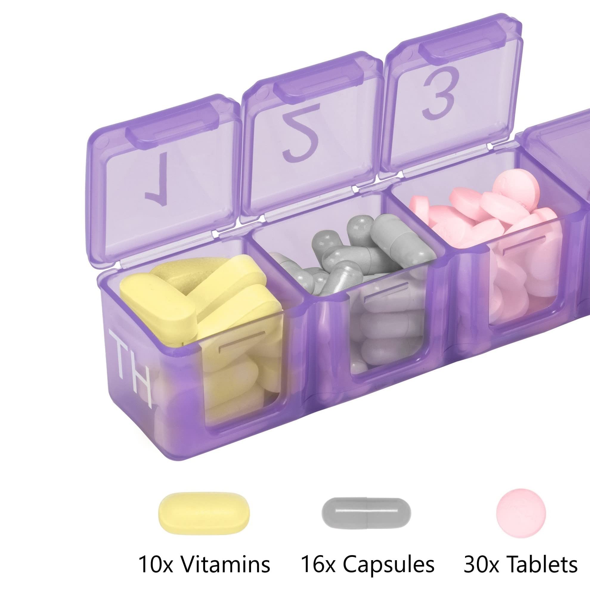 e-Pill 5 veces al día x 7 días organizador semanal de pastillas grande, caja de pastillas de vitaminas y medicinas, con estuche discreto y recordatorio de pastillas