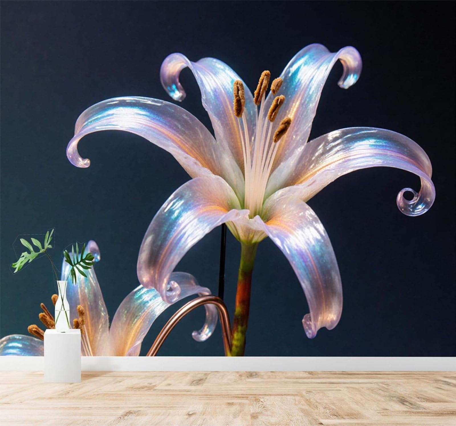 XLMING Three Dimensional Beautiful Rainbow Lily Sparkling Petals Dark Background 3D Wallpaper Silky Texture Home Study Office Grey Dining Room Sofa Bedroom Living Room TV Backdrop-300cm×210cm