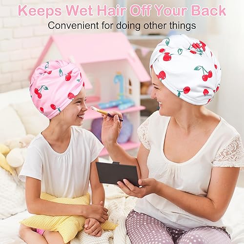 Vista 144 de Basumee Toalla de microfibra para el cabello para niños, paquete de 2 toallas de pelo de secado rápido con turbantes para cabello húmedo, toalla