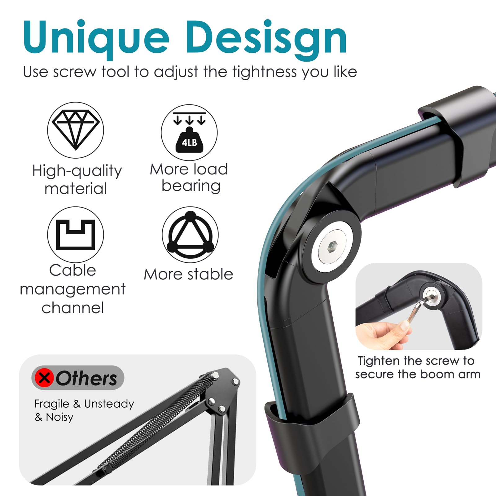 Youshares - Braccio per microfono SM7dB con protezione antipop - Supporto per braccio girevole in metallo compatibile con Shure SM7dB, supporto per microfono, braccio da tavolo con 5 giunti regolabili