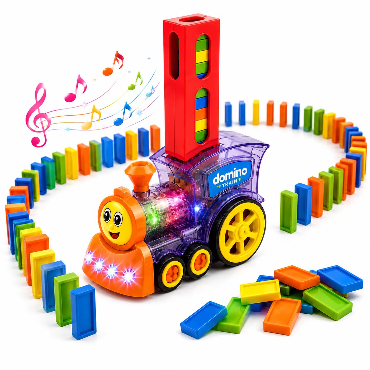 Reva Selects Domino Train Toy Set for Kids 3+ Years | 40 PCS Automatic Domino Laying Train with Lights & Sound | Educational STEM Building, Construction & Stacking Toy for Boys & Girls-image-10