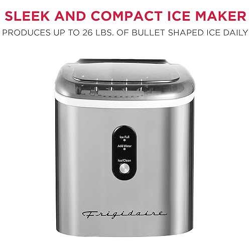 Miniatura 2 de Frigidaire Máquina para hacer hielo de acero inoxidable, resistente, hace 26 libras de hielo transparente por día, panel de control LED digital,