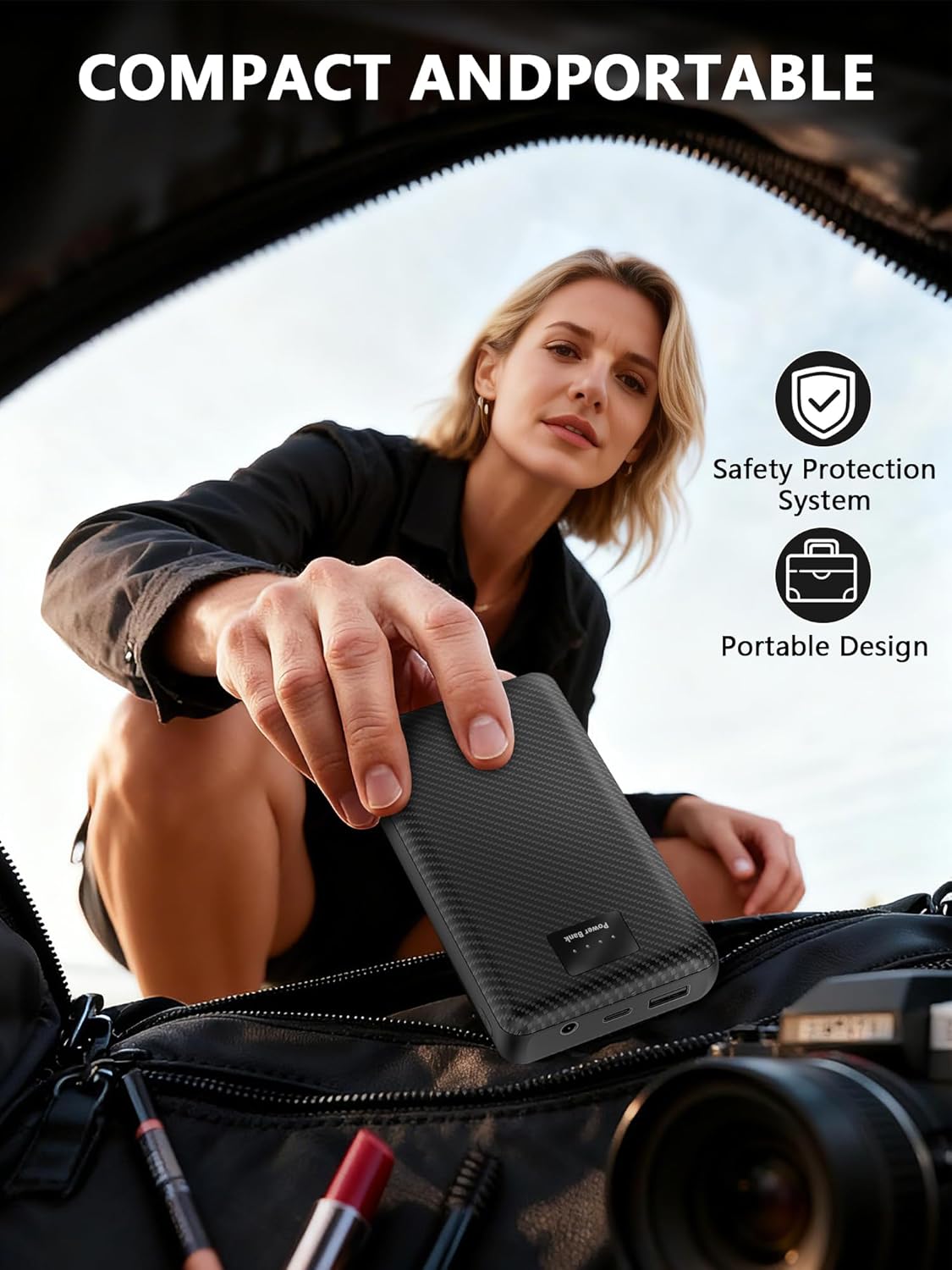 Heated Vest Battery Pack, Rechargeable 7.4V 16000mAh Battery Pack for Heating Jackets, DC/USB/Type-C 5V/9V/12V Portable Chargers for Vests Jackets Hoodies Pants Coat