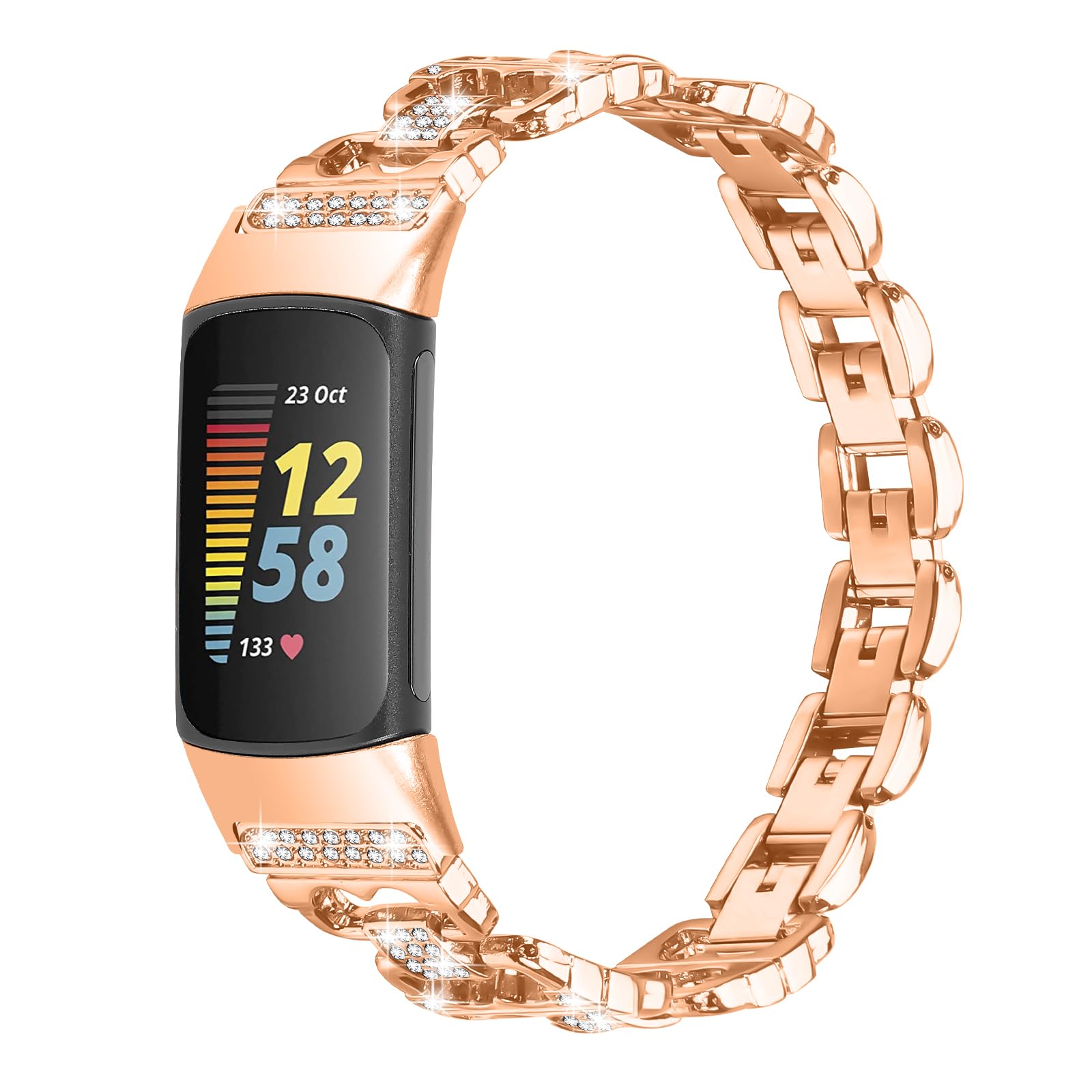 Gimuk Metal Straps Compatible with Fitbit Charge 6 Strap for Women Men, Adjustable Stainless Steel Bling Replacement Watch Band Sport Wristband Bracelet for Fitbit Charge 6/Charge 5 (Rose Gold)