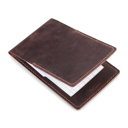 Robrasim Handmade Leather Yardage Book Cover, Leather Golf Scorecard Holder with Built-in Pencil Loop - Coffee