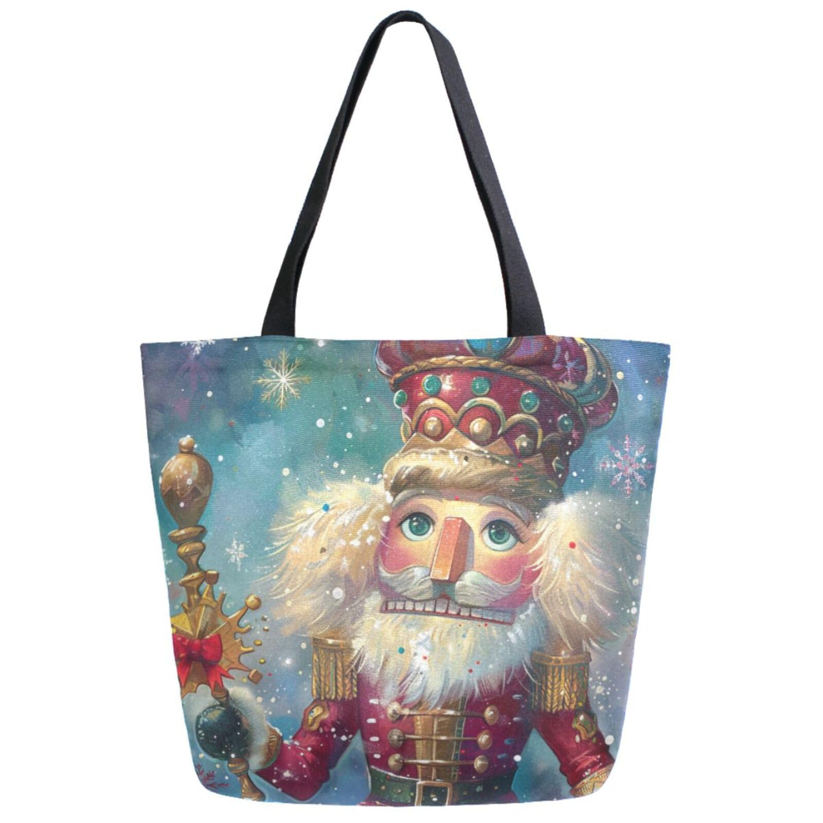ZzWwR Stylish Extra Large Shoulder Grocery Tote Bag, Christmas Nutcracker Snow Canvas Daily Handle Bag for Gym Weekender Beach Travel Kitchen Reusable