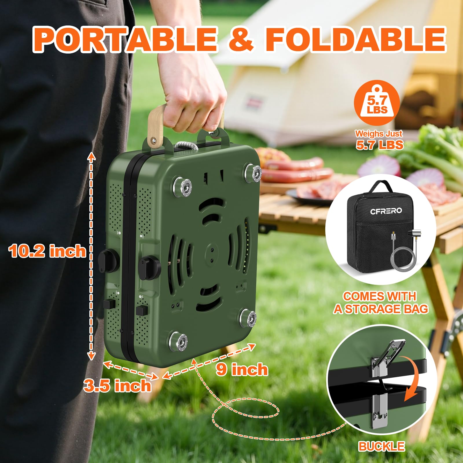 Réchaud de camping pliable à 2 brûleurs