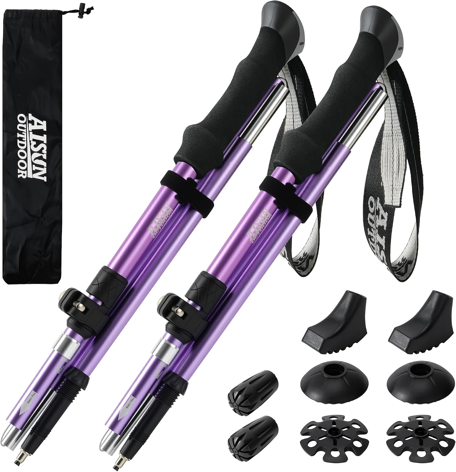 AISUNOURDOOR Lightweight Adjustable Trekking Poles, Aluminum Collapsible Travel Hiking or Walking Sticks for Women Children, with One Disposable Raincoat