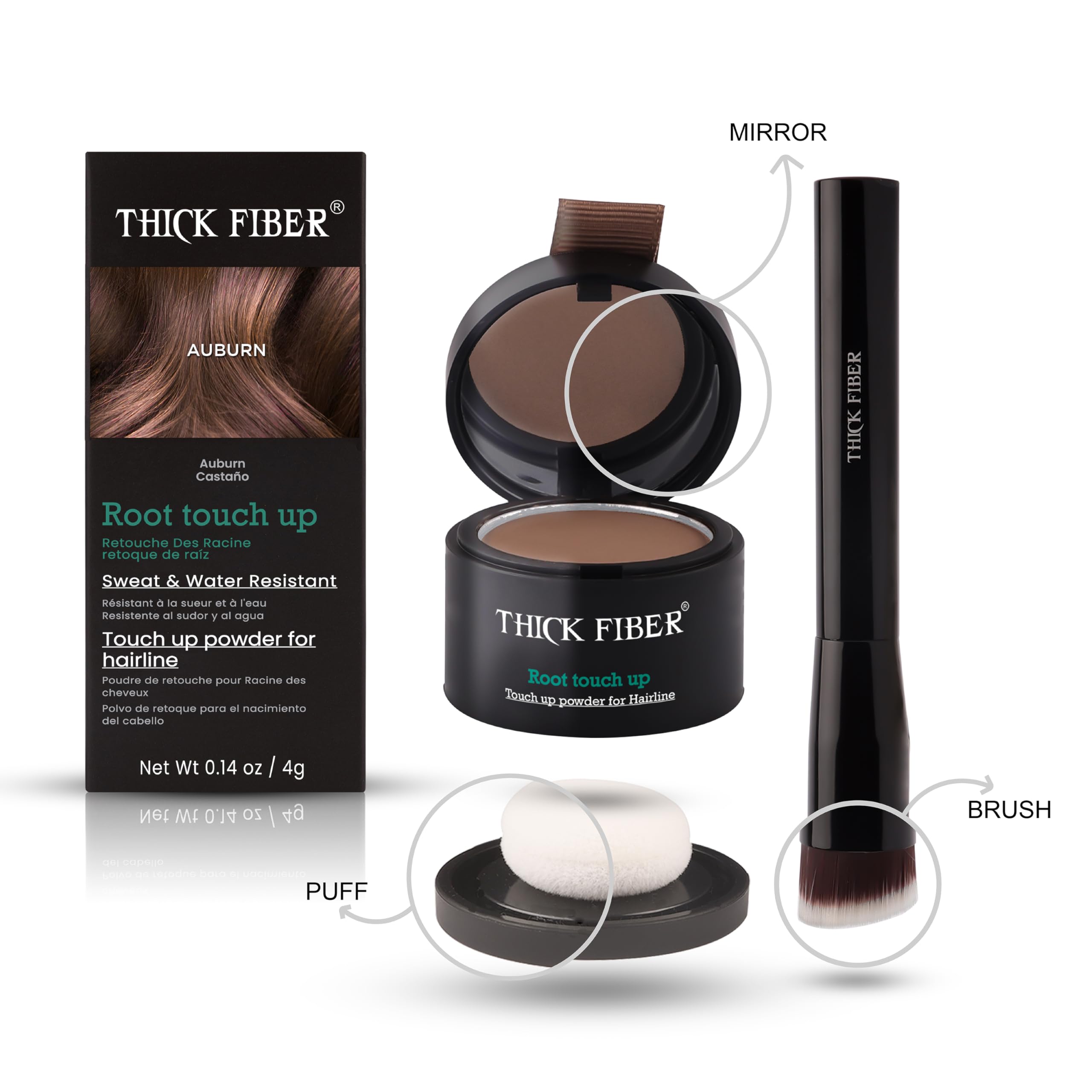 THICK FIBER Root Touch Up & Hairline Powder with Brush 4g, Covers Grey Roots & Thinning Hair, Sweat & Water Resistant - Image 2